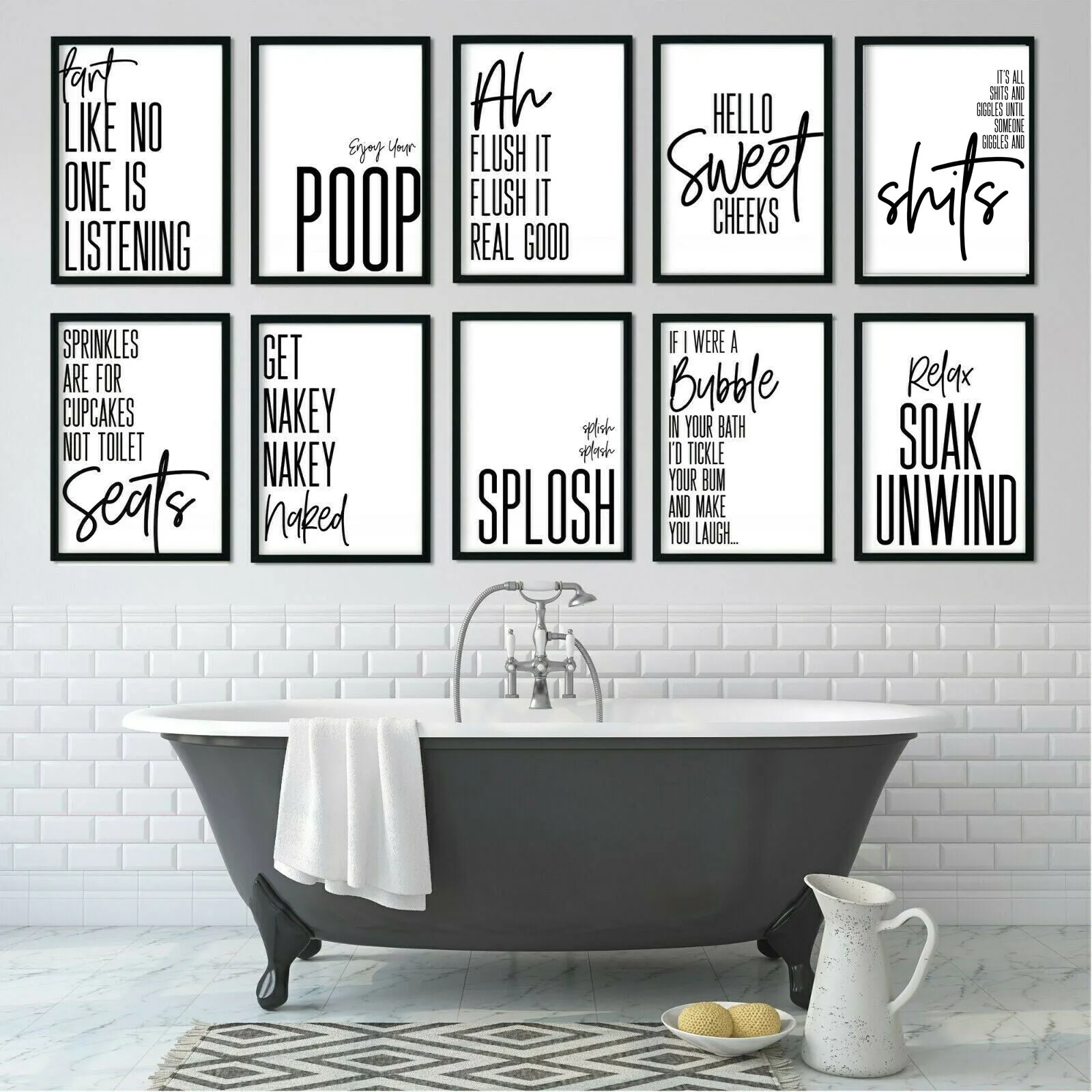 10pcs Bathroom Funny Quotes Posters - Frameless, 12"x8"