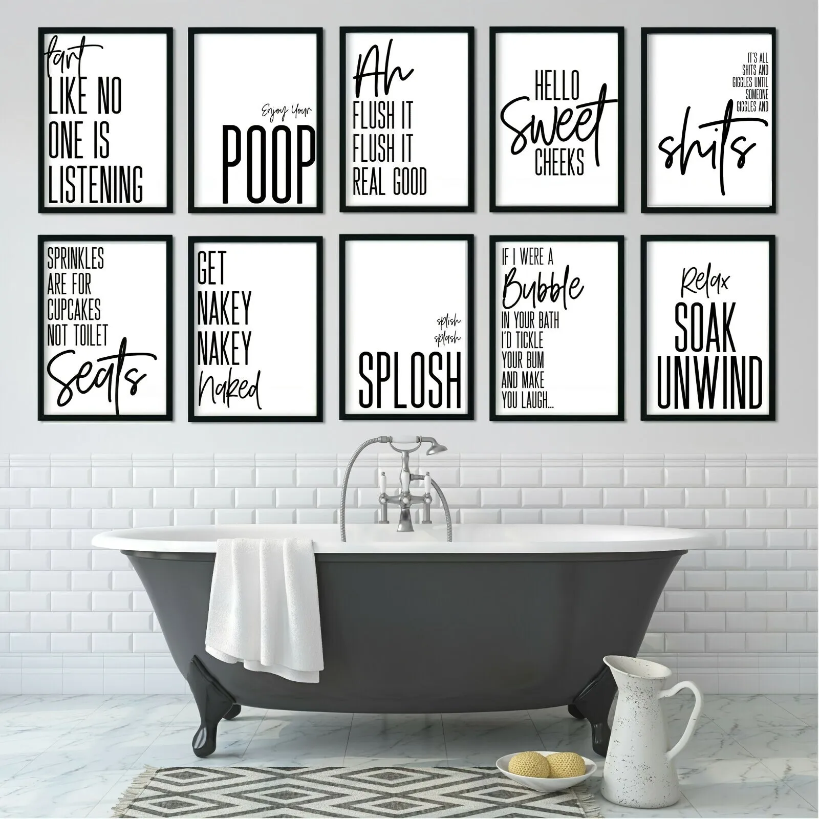 10pcs Bathroom Funny Quotes Posters - Frameless, 12"x8"