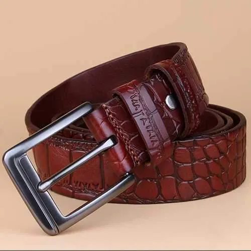 125CM Mens Crocodile Pattern Business Leather Belt Casual Pin Buckle Waistband Belt