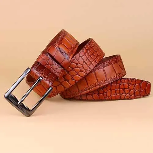 125CM Mens Crocodile Pattern Business Leather Belt Casual Pin Buckle Waistband Belt