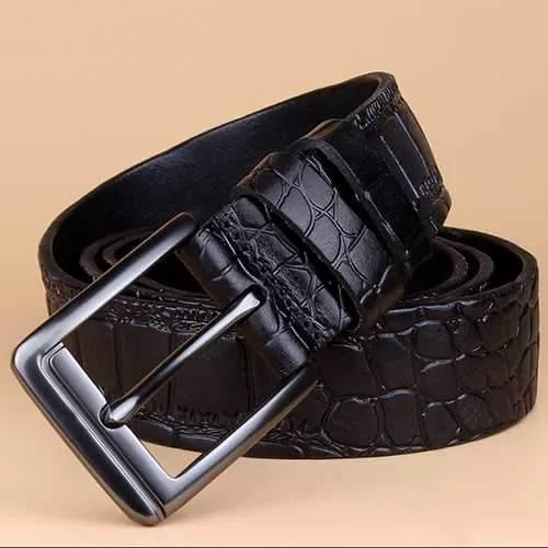 125CM Mens Crocodile Pattern Business Leather Belt Casual Pin Buckle Waistband Belt
