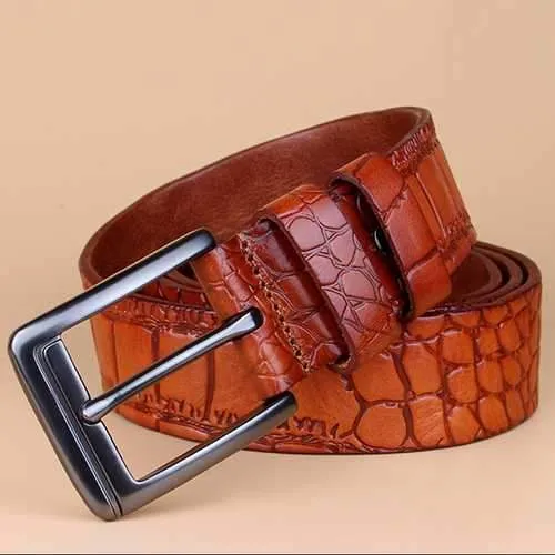 125CM Mens Crocodile Pattern Business Leather Belt Casual Pin Buckle Waistband Belt