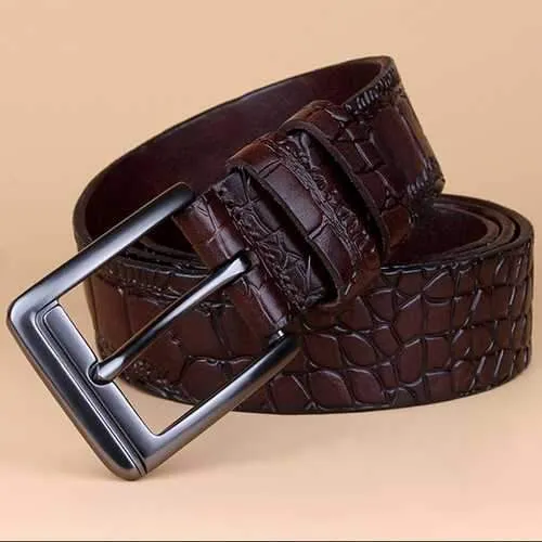 125CM Mens Crocodile Pattern Business Leather Belt Casual Pin Buckle Waistband Belt