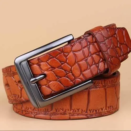 125CM Mens Crocodile Pattern Business Leather Belt Casual Pin Buckle Waistband Belt
