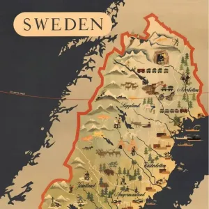 1948 Sweden Pictorial Map Print| Sweden Vintage Maps Wall Decor