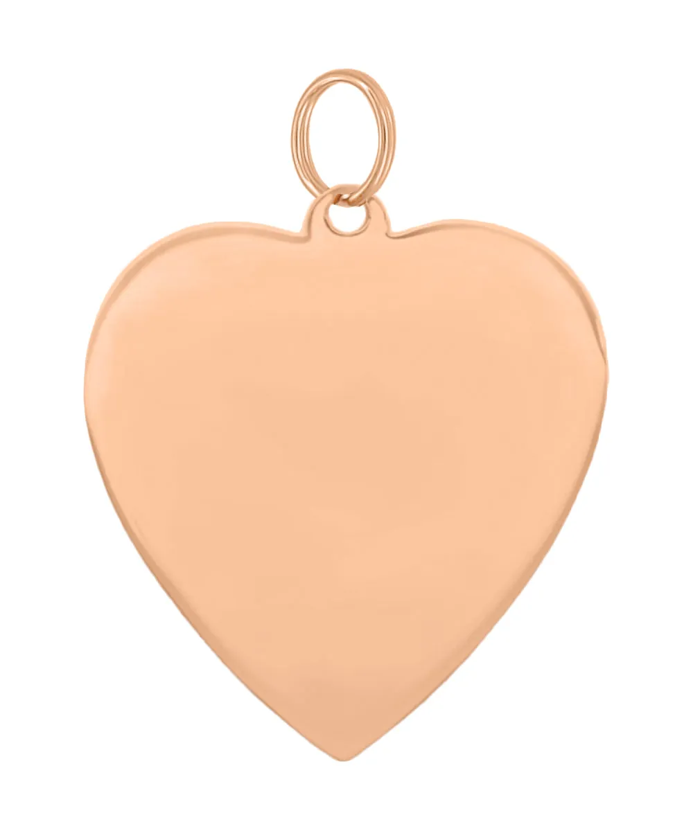 1960's Style Large Flat Engravable Heart Pendant Medallion in 14 Karat Yellow, White or Rose Gold