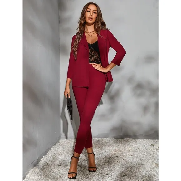 2 piece set pantsuit Open Front Blazer jacket &amp; dress Pants royal blue