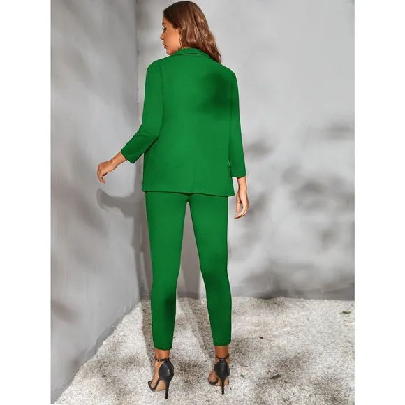2 piece set pantsuit Open Front Blazer jacket &amp; dress Pants royal blue