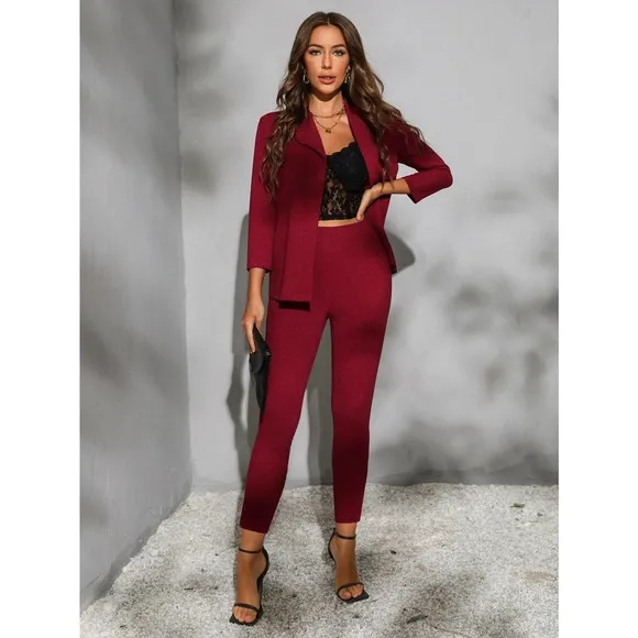 2 piece set pantsuit Open Front Blazer jacket &amp; dress Pants royal blue