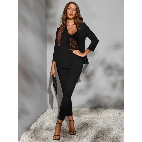 2 piece set pantsuit Open Front Blazer jacket &amp; dress Pants royal blue