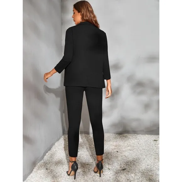 2 piece set pantsuit Open Front Blazer jacket &amp; dress Pants royal blue