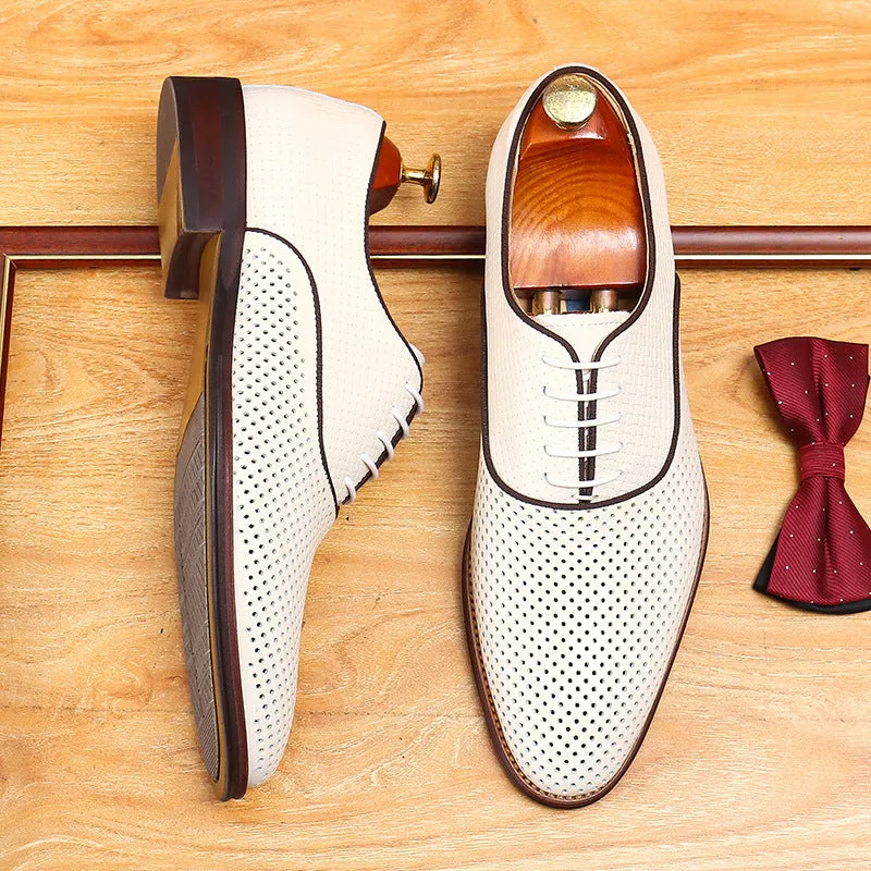 2025 Business casual shoes men's cowhide hollow breathable leather shoes simple men's British breathable soft surface soft sole men's shoes export