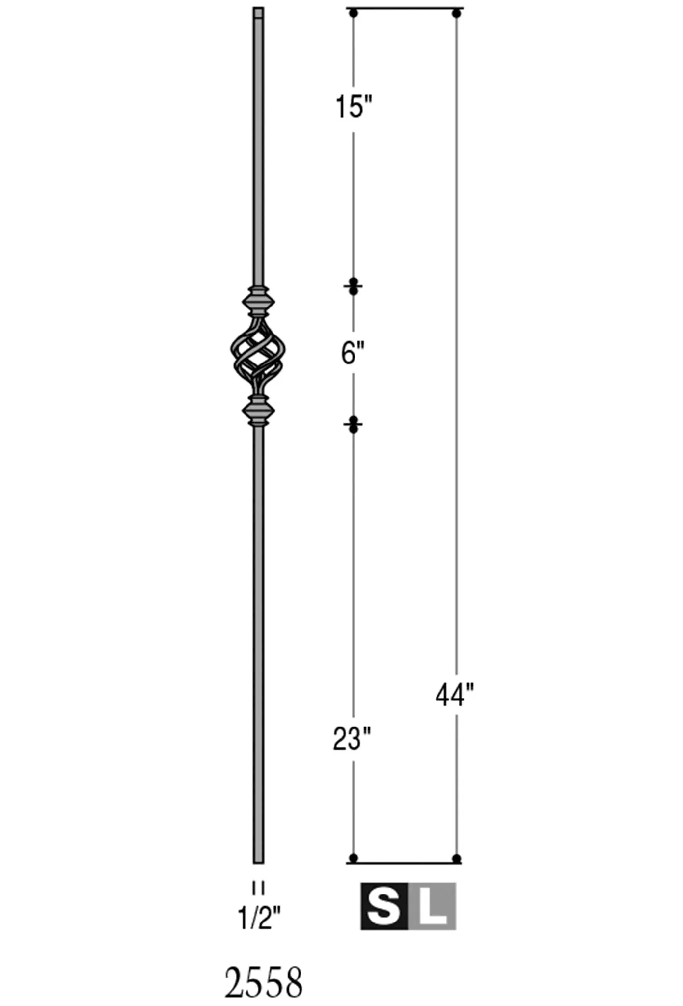 2558 Series 2KNUC1BASK Double Knuckle With Basket Iron Baluster