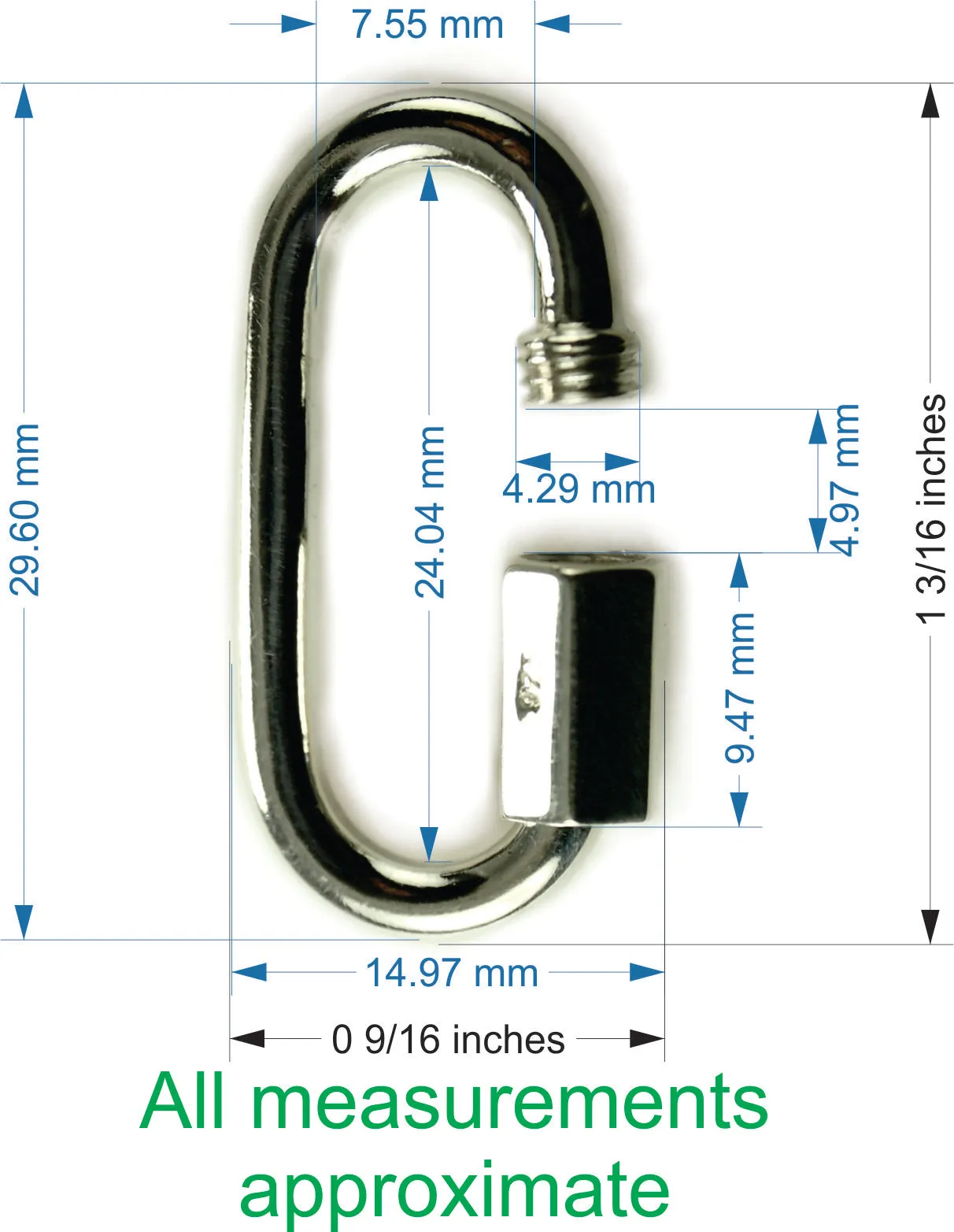 29 mm 18 Karat Solid Gold Quick Link Miniature Lock - Carabiner
