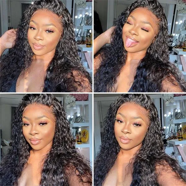360 Lace Frontal Wigs Water Wave Virgin Human Hair Wigs Natural Color