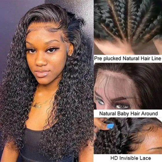 360 Lace Frontal Wigs Water Wave Virgin Human Hair Wigs Natural Color