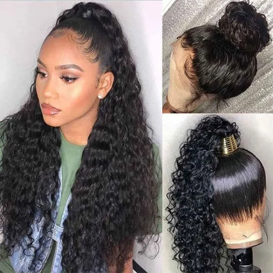 360 Lace Frontal Wigs Water Wave Virgin Human Hair Wigs Natural Color
