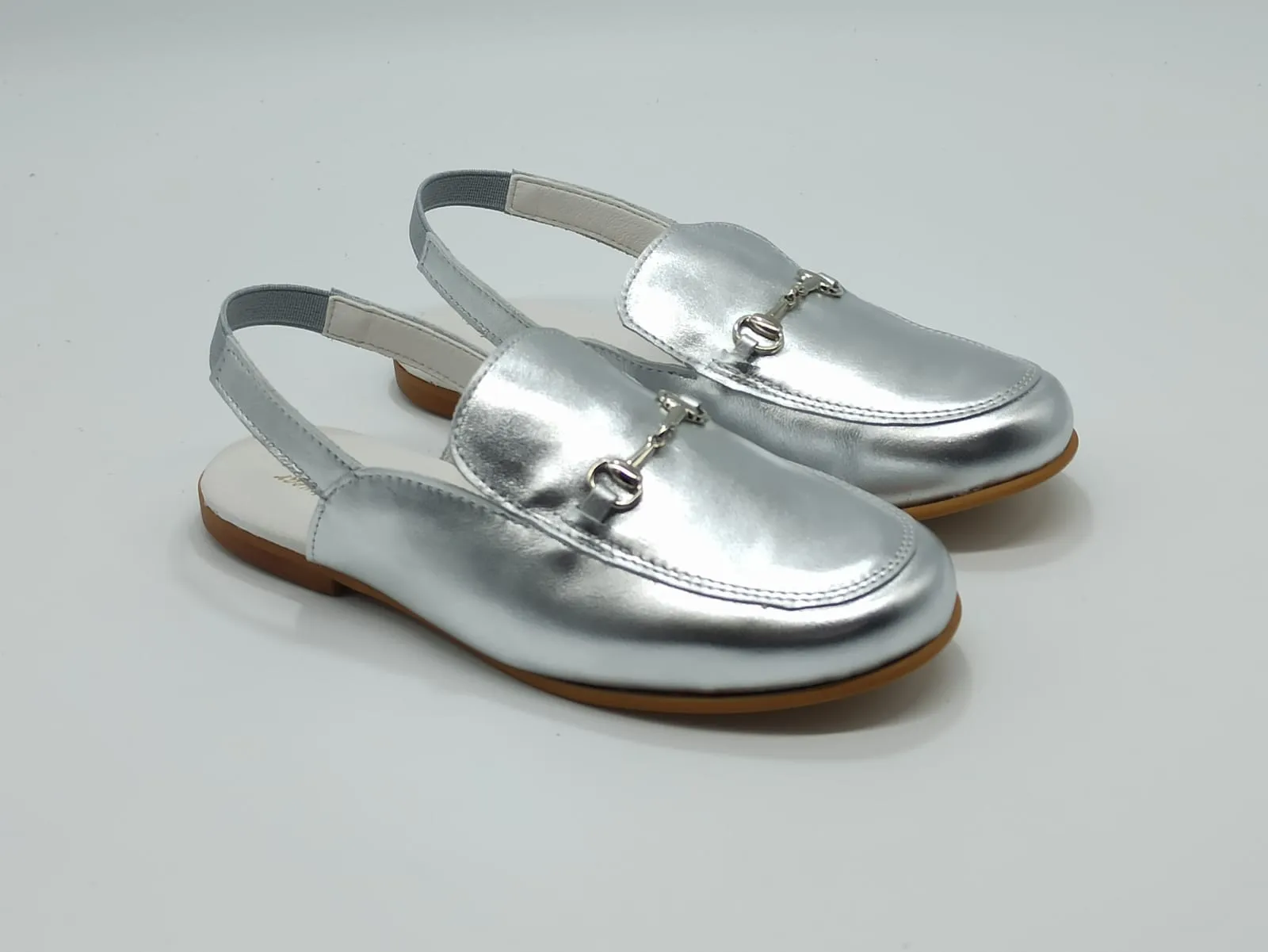 6306 Silver Horsebit Open Sling Back Shoes