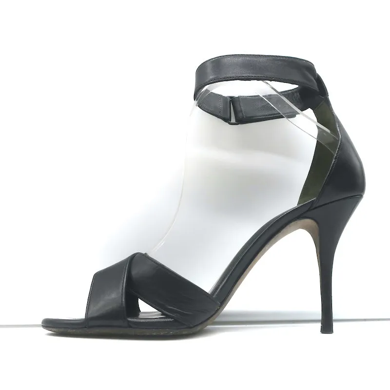 Alexander Wang Crisscross Sandals Black Leather Size 38 Ankle Strap Heels