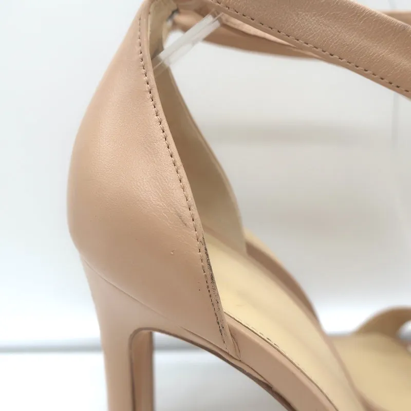 Alexandre Birman Clarita Bow Sandals Nude Leather Size 40.5 Ankle Strap Heels