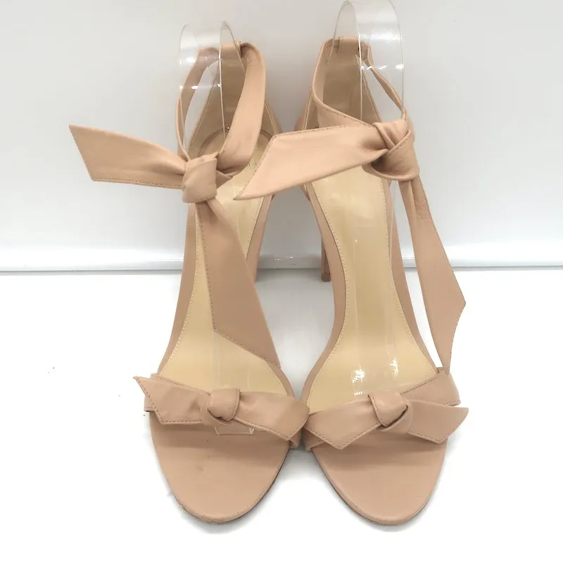 Alexandre Birman Clarita Bow Sandals Nude Leather Size 40.5 Ankle Strap Heels
