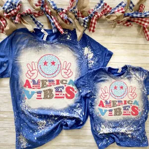 America Vibes Smiley Bleached shirt - 4th of July shirt Adult Small