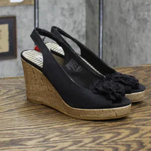 American Eagle Womens Flower Accent Wedge Sandals 166a8aa6f3648b Black 5