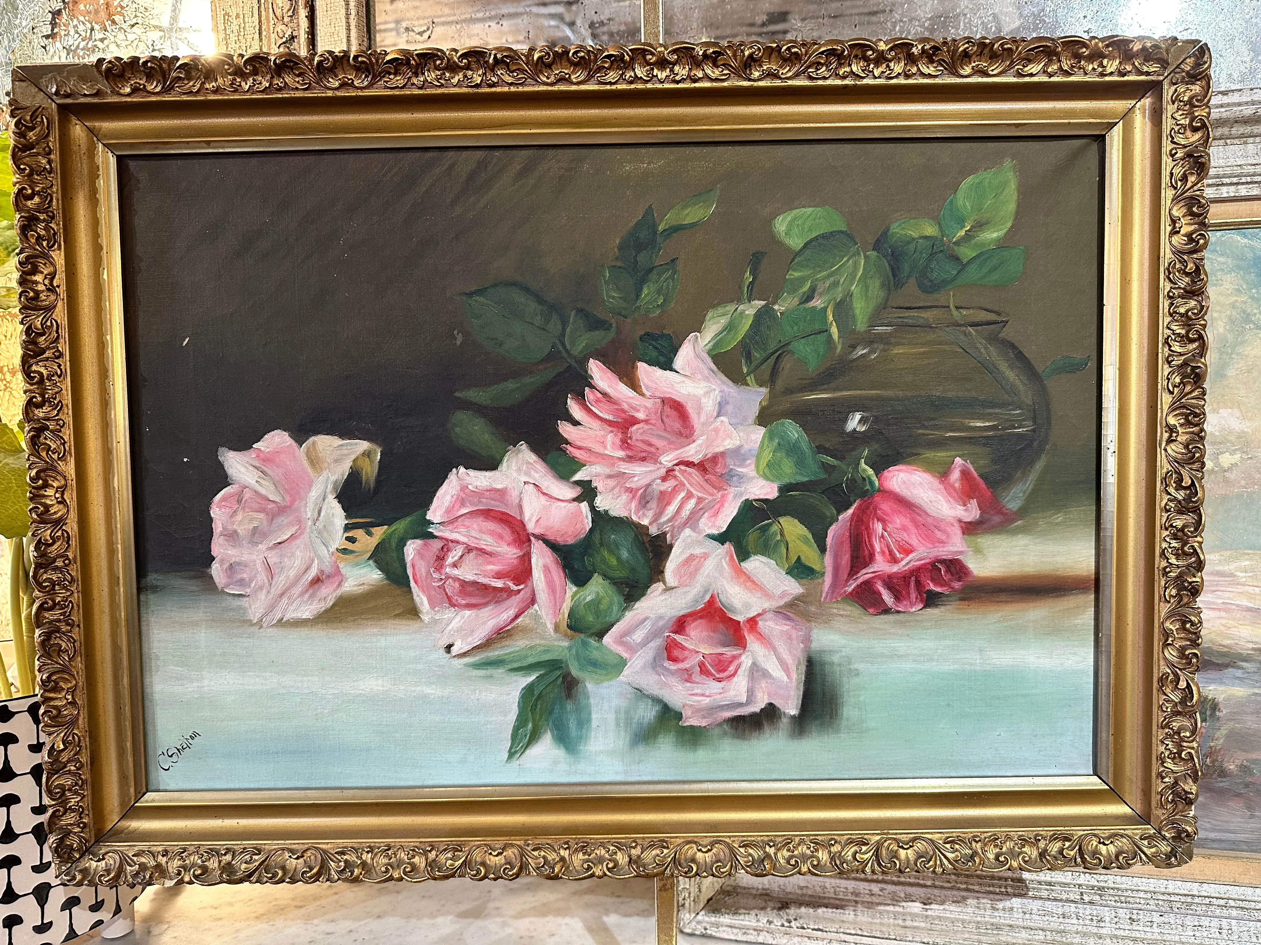 Antique "Roses" Original Oil on Canvas