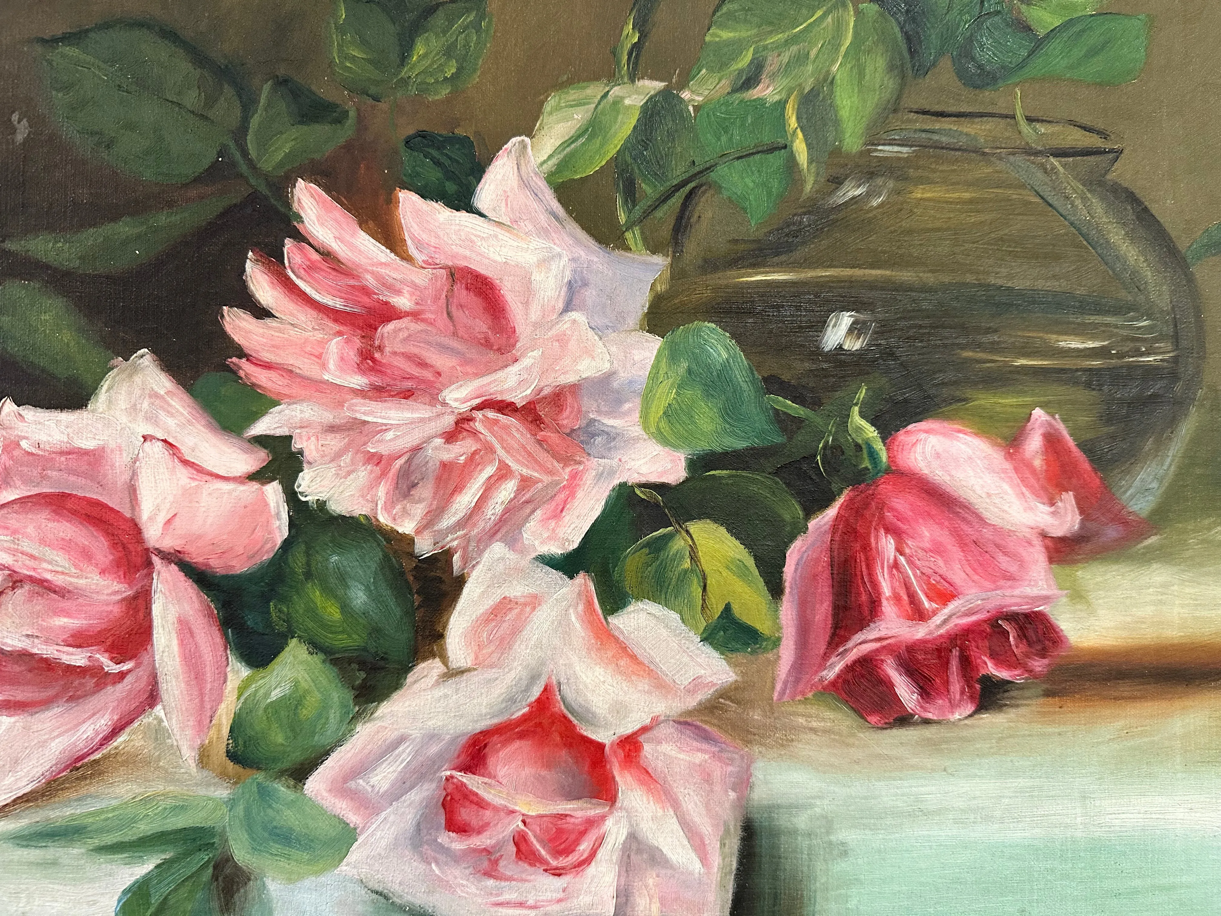 Antique "Roses" Original Oil on Canvas