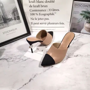 Apricot Baotou high-heeled slippers