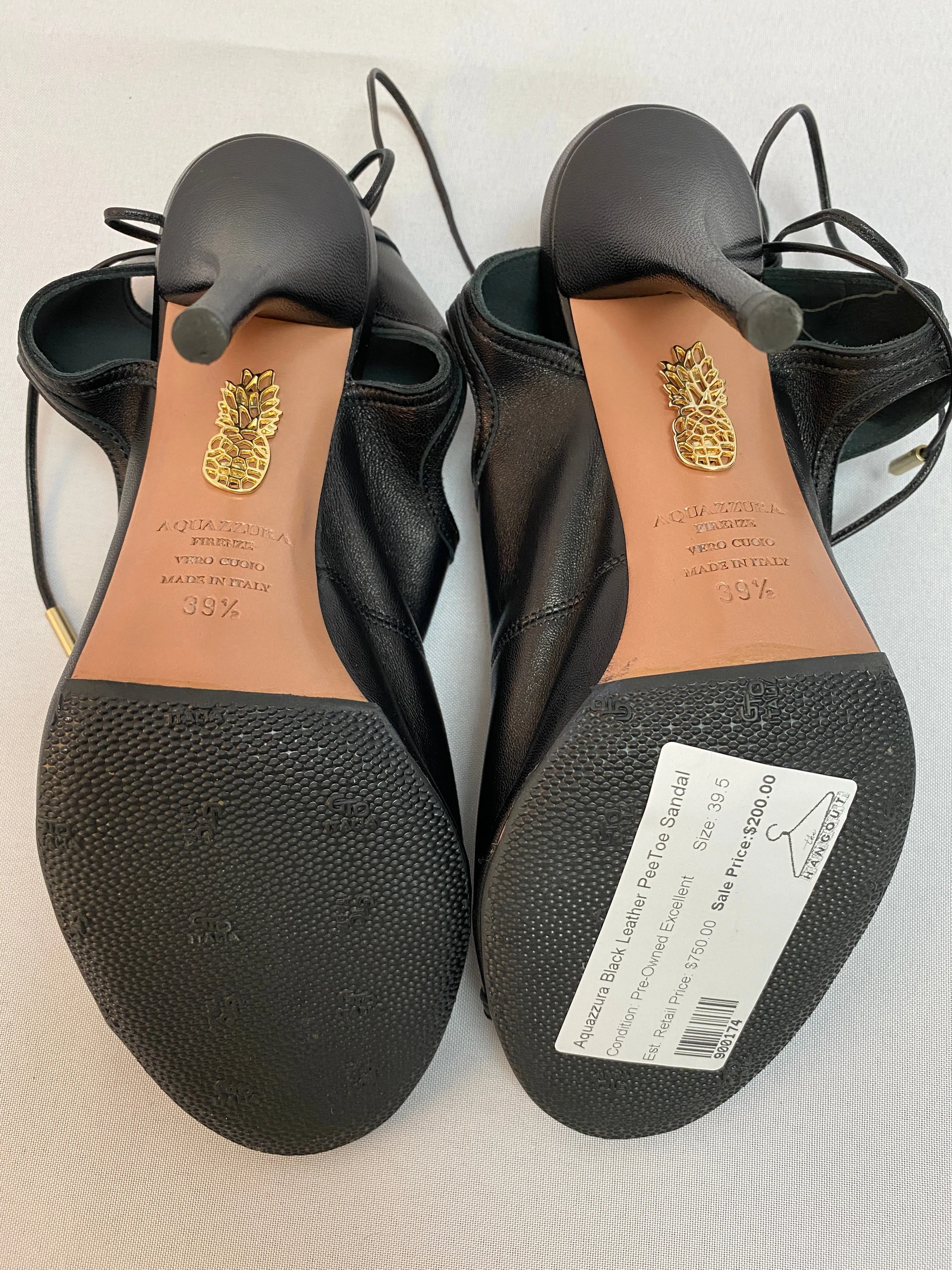 Aquazzura Black Leather PeeToe Sandal