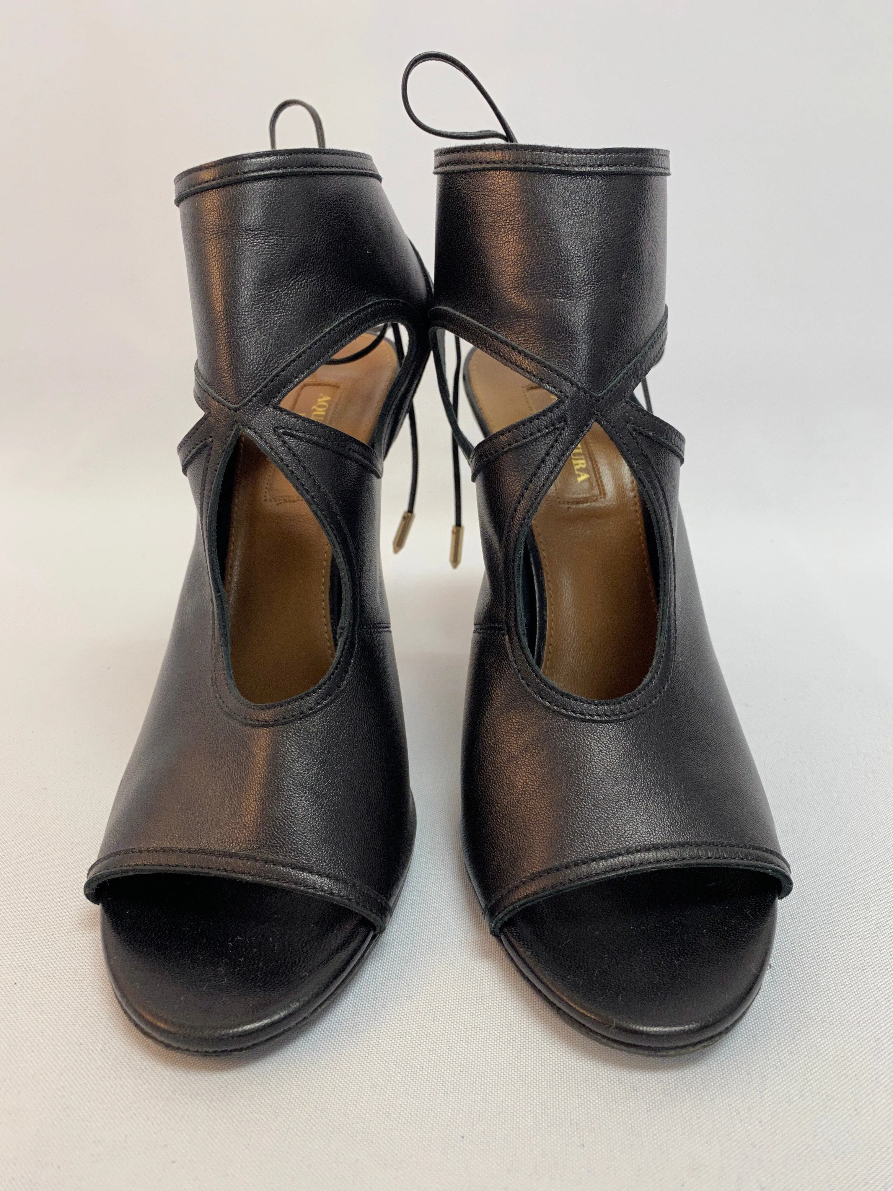 Aquazzura Black Leather PeeToe Sandal
