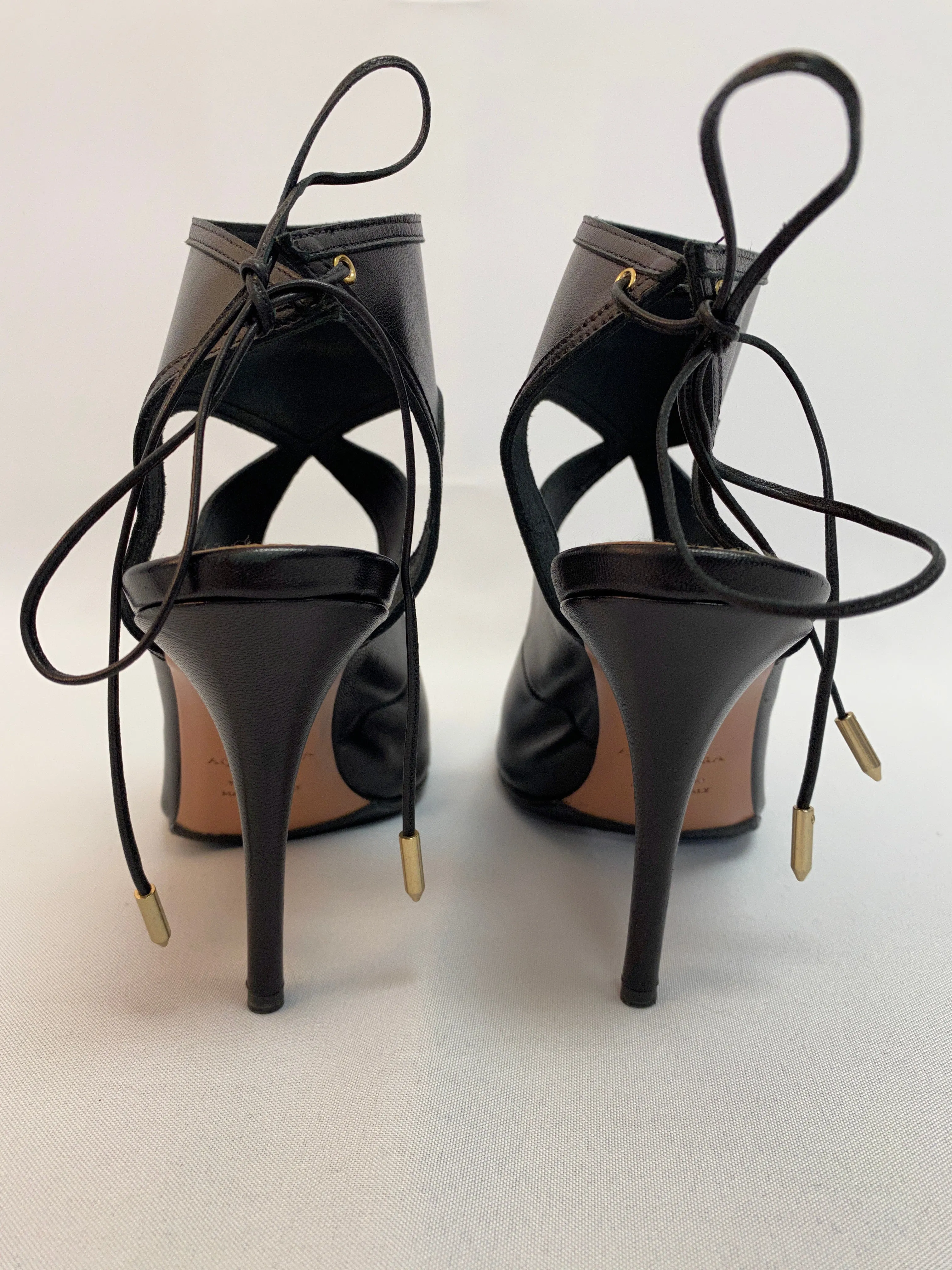 Aquazzura Black Leather PeeToe Sandal
