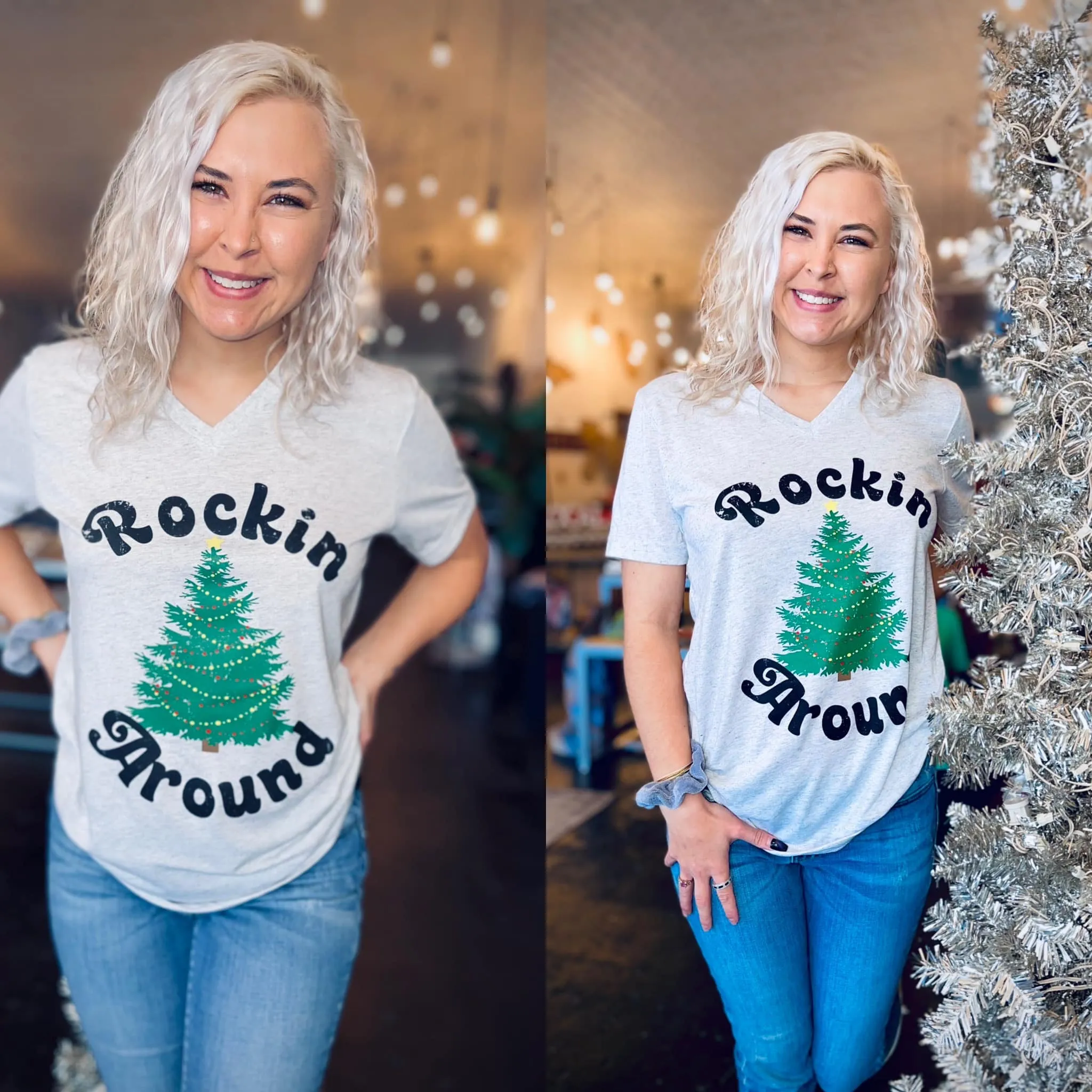 Ash Fleck {ROCKIN' AROUND} Vintage Christmas Tree V-Neck Tee