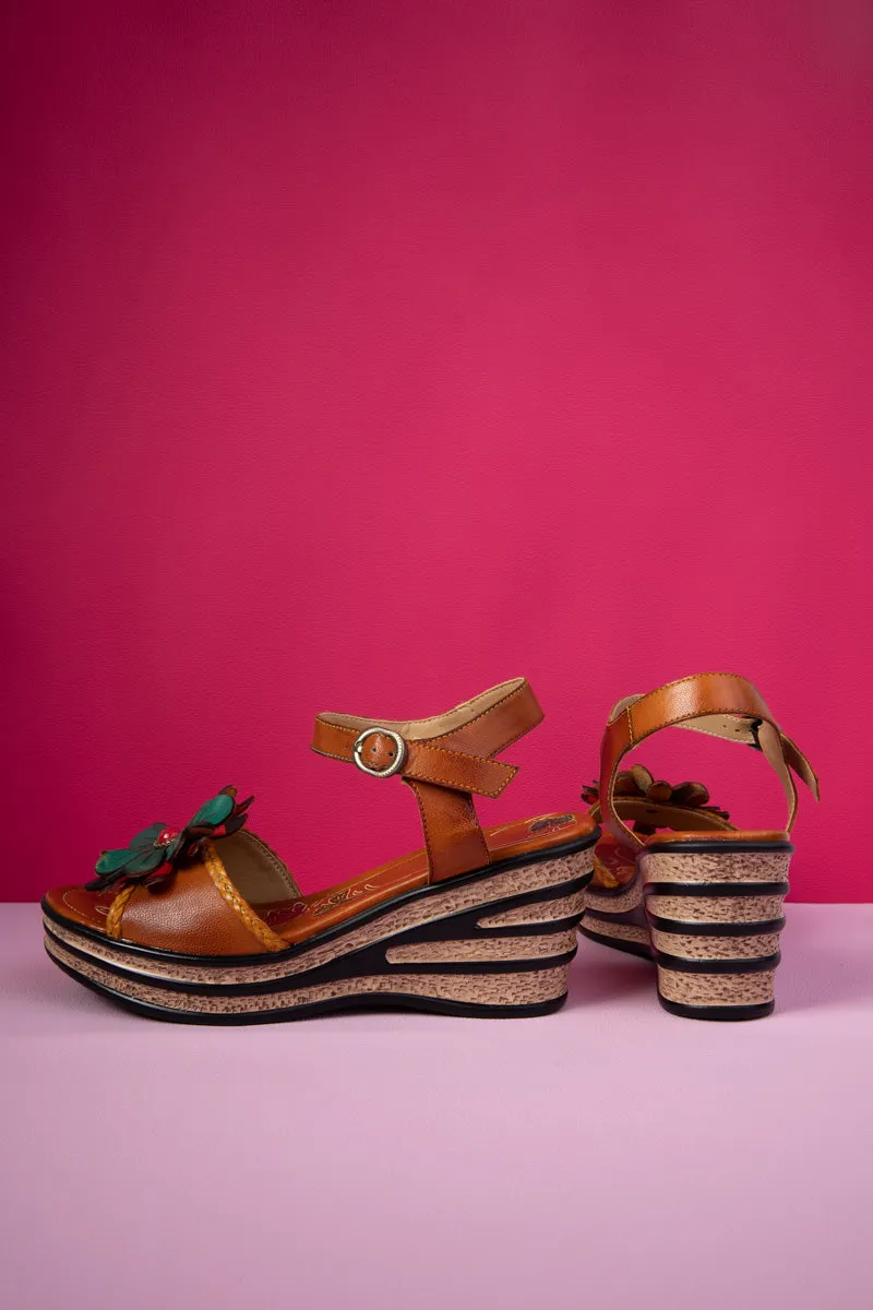 Asmara Floral Head Applique Leather Wedge