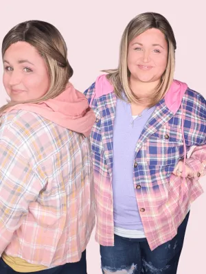 Ava Dip Dyed Lightweight Plaid Hooded Flannel Top