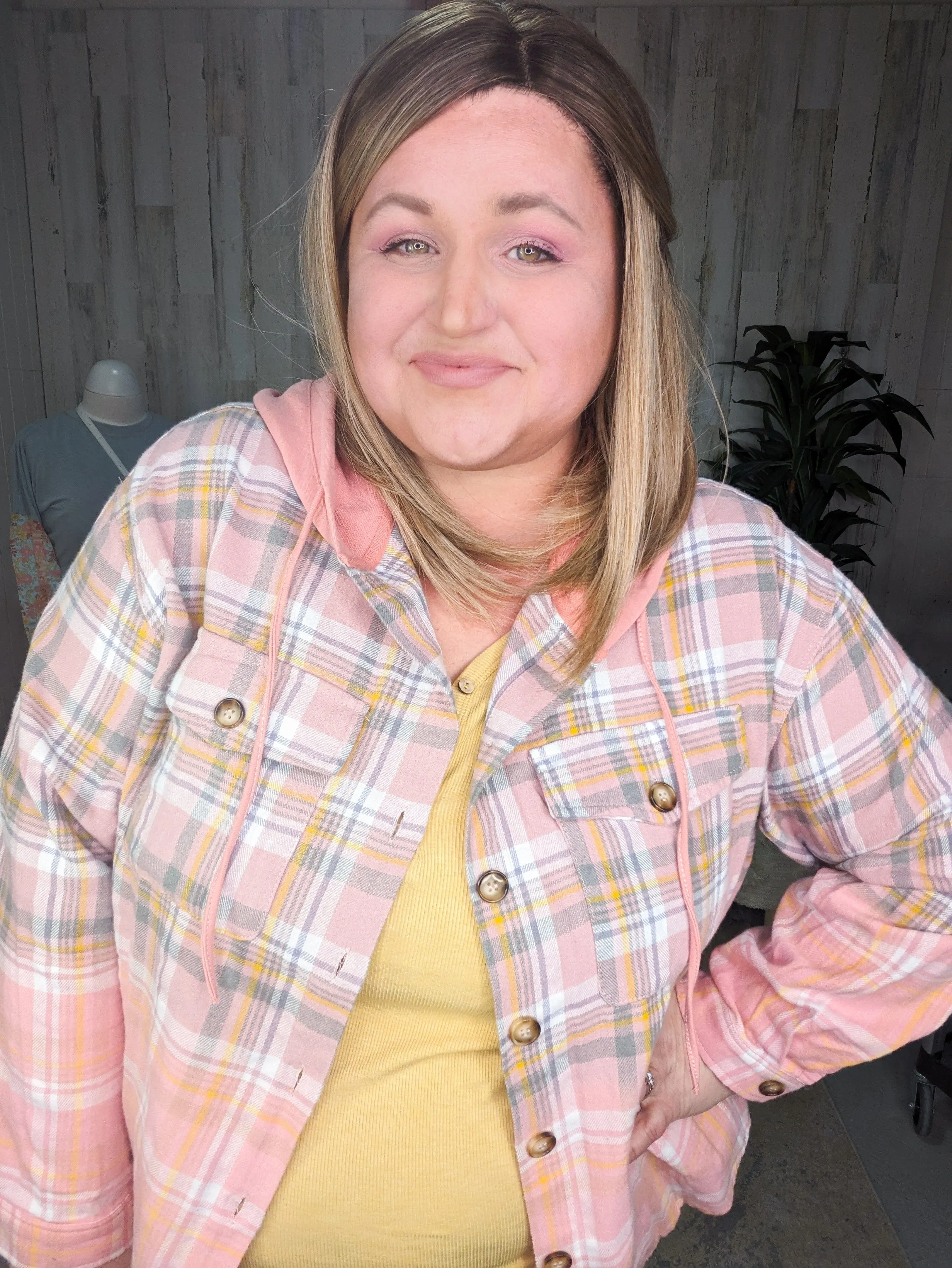 Ava Dip Dyed Lightweight Plaid Hooded Flannel Top