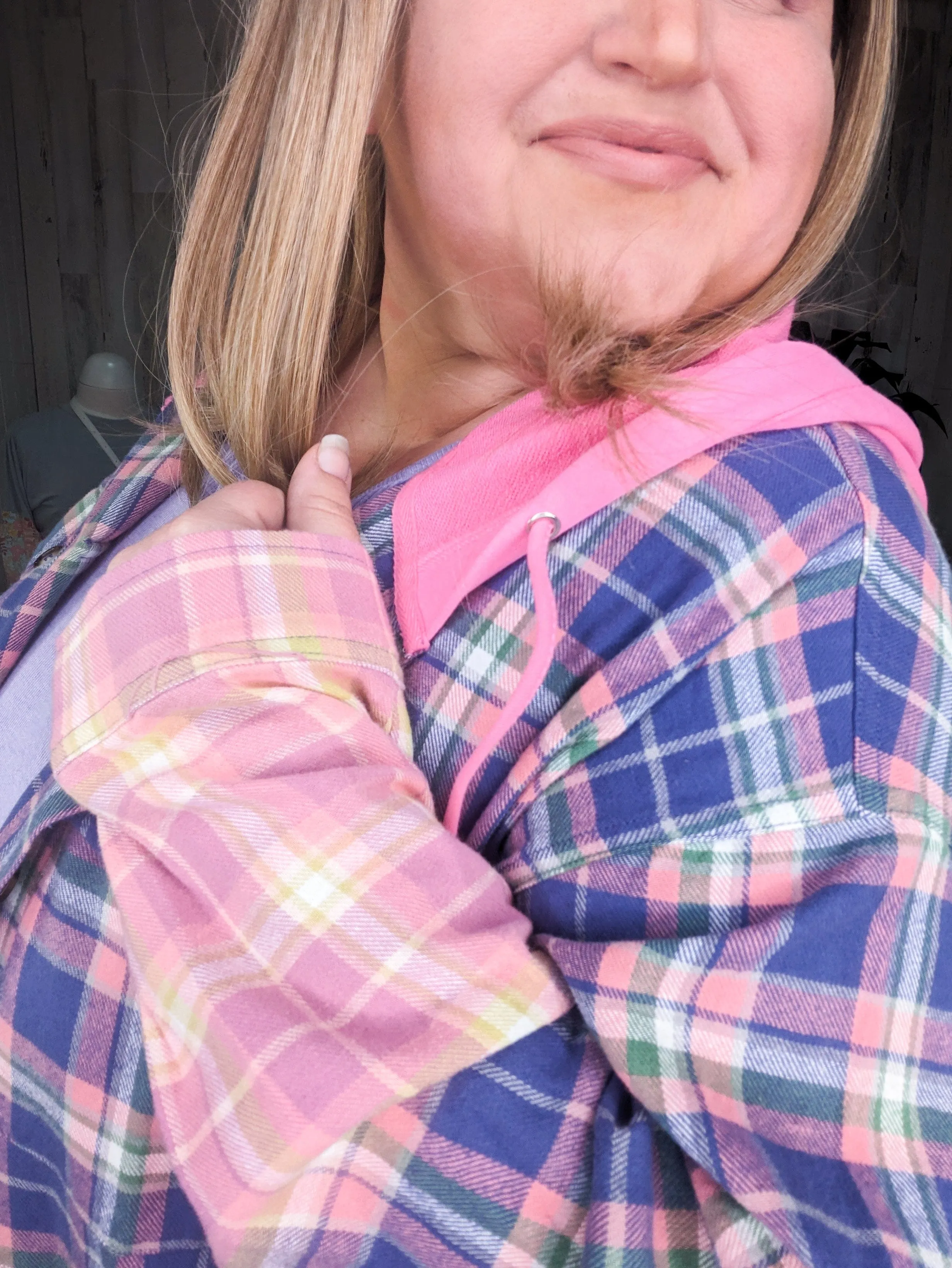 Ava Dip Dyed Lightweight Plaid Hooded Flannel Top