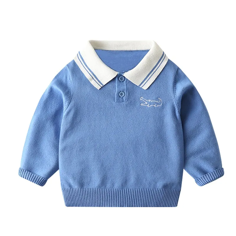 Baby Boys Casual Knitted Long Sleeve Lightweight Sweater - Blue