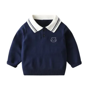 Baby Boys Casual Knitted Long Sleeve Lightweight Sweater - Navy Blue