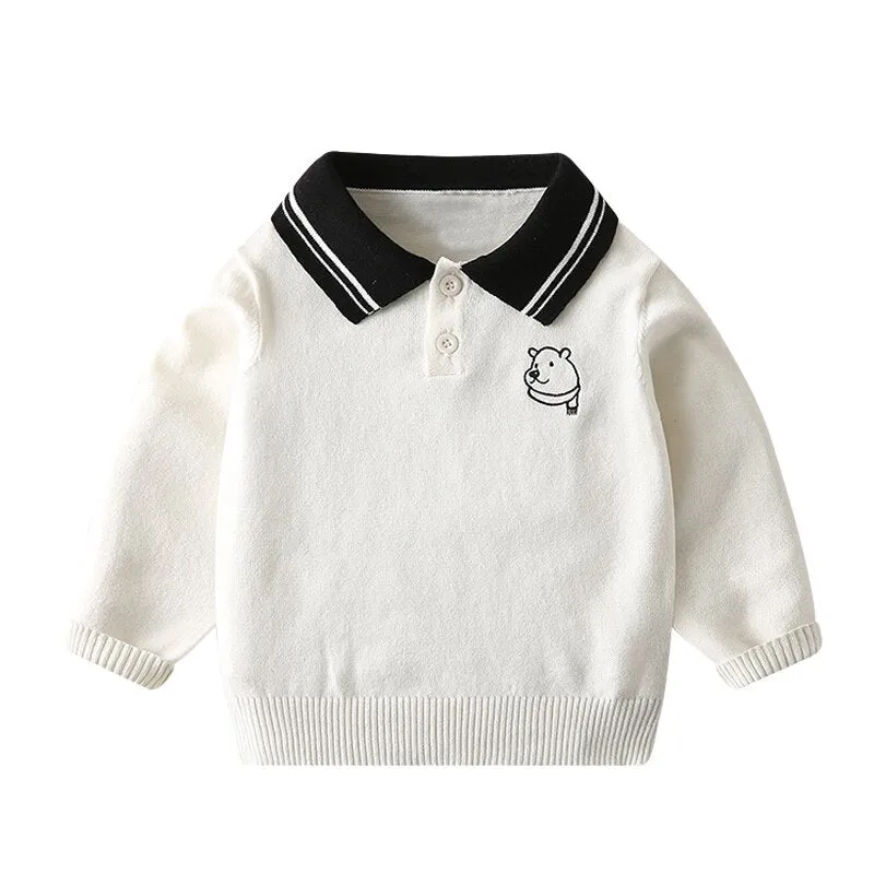 Baby Boys Casual Knitted Long Sleeve Lightweight Sweater - White
