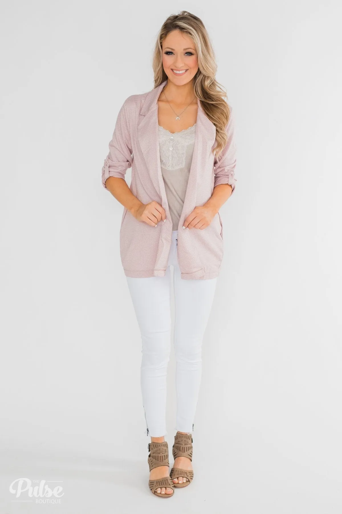 Back to Business Long Sleeve Blazer- Blush