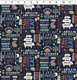 Backyard BBQ by Clothworks WORDS/BLACK