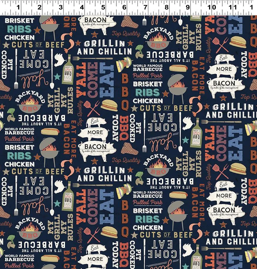Backyard BBQ by Clothworks WORDS/BLACK