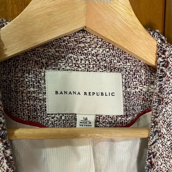 Banana Republic: Tweed Fringe Raw Edge Zip Up Business Blazer Jacket 14 (NWT)