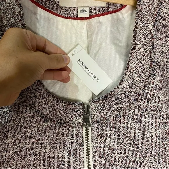 Banana Republic: Tweed Fringe Raw Edge Zip Up Business Blazer Jacket 14 (NWT)