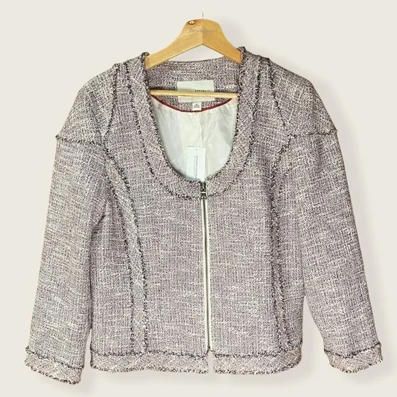 Banana Republic: Tweed Fringe Raw Edge Zip Up Business Blazer Jacket 14 (NWT)