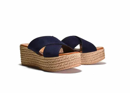 Bella Wedge in Navy Suede