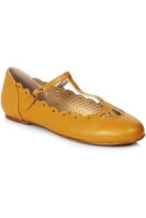 Bettie Page Maila Vintage Flat  | Yellow Faux Leather