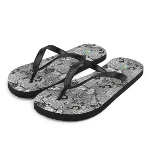 Black and White Floral Doodles - Flip-Flops